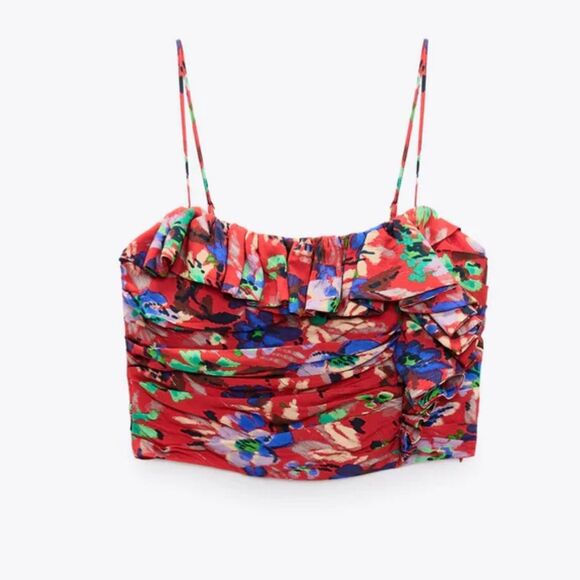 Zara Floral Ruffle Crop Tank Top NWT - Picture 1 of 14